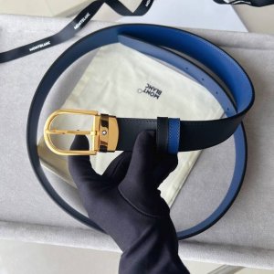 Reversible leather belt with a black and blue horseshoe buckle, 35mm. DDD. This