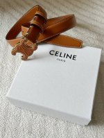 Celine women's belt, calfskin texture with unique Arc de Triomphe buckle, width