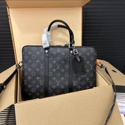Louisvuitton Lv Voyage Nm printed briefcase with double straps for men, laptop b