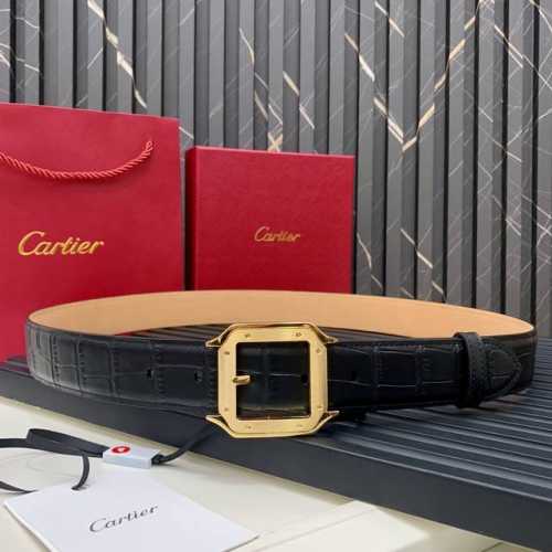 Palladium Finish Pin Buckle Belt, "Cartier" Logo. Black Nile Crocodile Pattern B