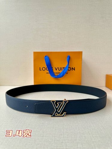 Lv Heritage Double-Sided Belt 3.4 Inches Wide Crafted From Grained Leather And N