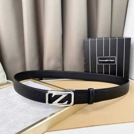 Zegna. Top-Grain Cowhide Leather, 3.5 Cm Wide, Official Website, Stainless Steel - Click Image to Close