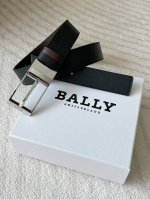 Bally men's casual business double-sided belt, 3.4cm wide, one side black, the o