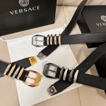 Special Versace, 3.5Cm Wide New Leather Belt With Medusa Heritage Buckle And Fou