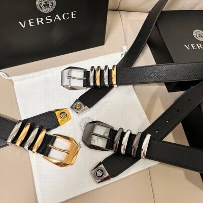 Special Versace, 3.5Cm Wide New Leather Belt With Medusa Heritage Buckle And Fou