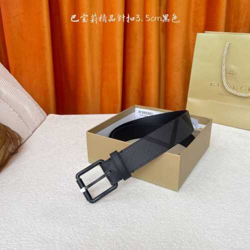 Burberry boutique-style smooth leather belt with exquisite pin buckle embellishm