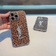 New Ysl Saint Laurent leopard print electroplated leather mobile phone case with