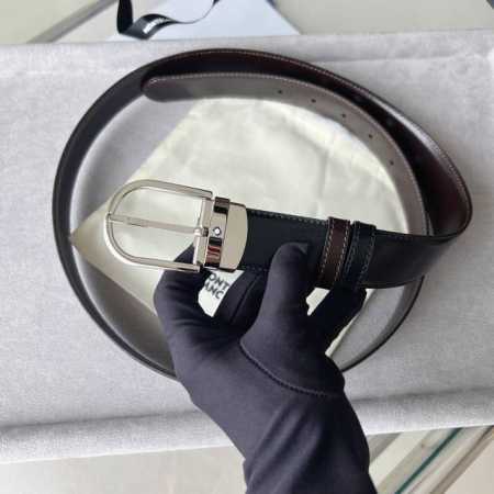 Reversible leather belt with a horseshoe-shaped buckle and black and brown, 35mm - Click Image to Close