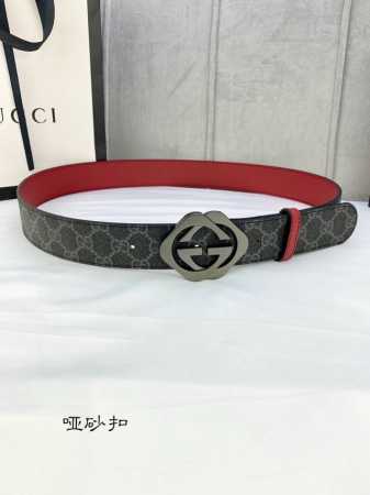 Width 4.0Cm Gucci Double-Sided Belt With Gg Supreme Canvas On One Side And Burgu - Click Image to Close