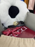 Gucci Aad5L Versatile Black Gg Embossed 2.0 Cm Flat Gg Buckle