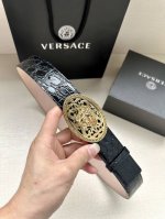 Width 4.0Cm Versace Head Logo The 3D Hollow Medusa On The Belt Buckle Gives This