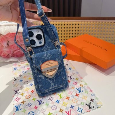 Lv denim lock card holder mobile phone case shoulder strap crossbody mobile phon