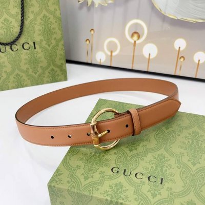 gucci 3.0Cm New Bamboo Buckle With Double-Sided First Layer Leather Belt Fash