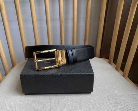 Prada Authentic Store Version Men's Dual-Use Needle Buckle Belt, One Side Black, - Click Image to Close