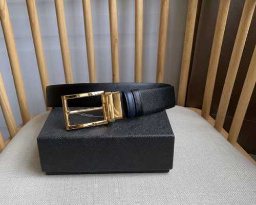 Prada Authentic Store Version Men's Dual-Use Needle Buckle Belt, One Side Black,