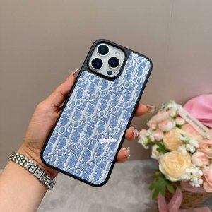 Dior new mobile phone case denim blue new process gilded glass case Electroplate