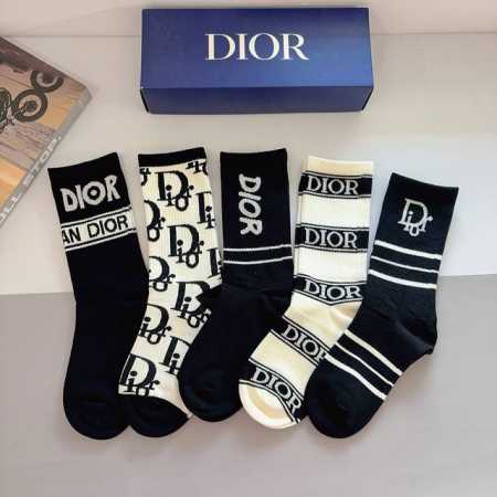 5 pairs per box with packaging Dior new calf socks! Pure cotton fabric, trendy - Click Image to Close
