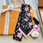 Lv Donkey Long Silk Scarf Twilly Headband Pointed Sakura Smiley Face 120X5Cm A m