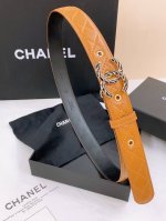 Cc Logo Diamond-Patterned Women's Belt With Round Metal Double C Letters, Made F