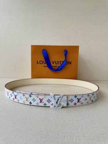 3.0 Width Lv Double-Sided Belt Made From Stitched Leather And Small Black And Wh