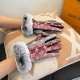 2025Lv Gradient Lazy Rabbit Fur Fabric Gloves with Leather Trim, Stylish Motorcy