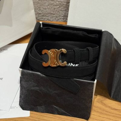 Celine Triomphe Medium Belt. This belt is made of suede cowhide leather with a s