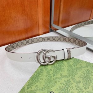 Gucci Gg Marmont series reversible belt, 3.0cm wide. One side is dark brown Gg S