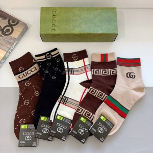 5 pairs of Gucci mid-calf men's socks (packaged) - New style, pure cotton, a mu