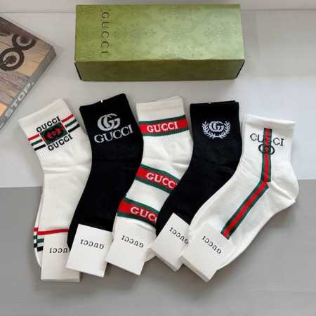 5 pairs per box with packaging Gucci's new mid-calf socks! Pure cotton fabric, - Click Image to Close