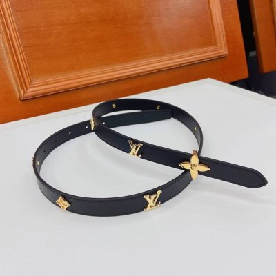 Lv's new season belt features luster studs framing the Lv letters and Monogram f
