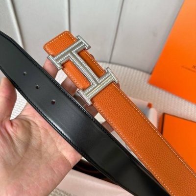 Extra Width: 38Mm Herm S Classic Lychee Grain Top Layer Leather, With H Diamond-