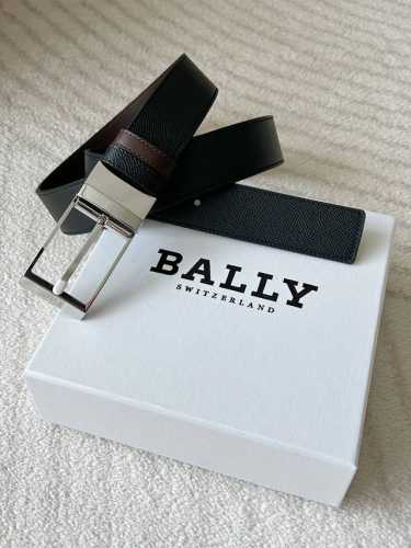 Bally men's casual business double-sided belt, 3.4cm wide, one side black, the o