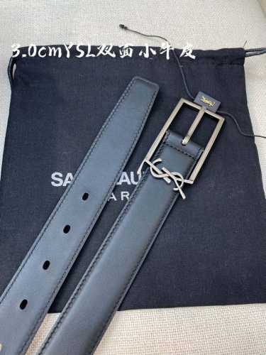 Ysl flat top calfskin soft belt 3.0cm square needle copper Cassandre logo belt l