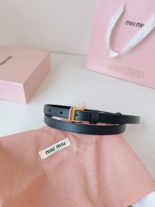 miu Miu Metal Hollow Micro Logo. Minimalist Style Leather Belt. Calfskin Mate