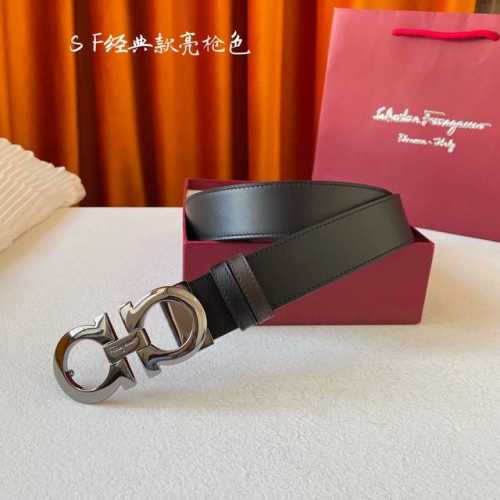 Men's Ferragamo 3.5cm high-end custom leather belt with complete packaging and g