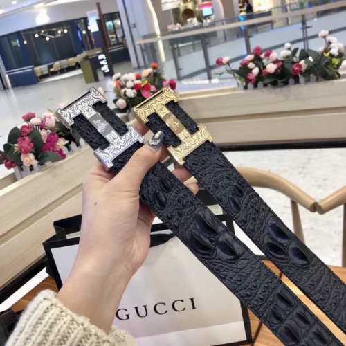 Crocodile belt body made of imported cowhide pressed with crocodile bone. The e