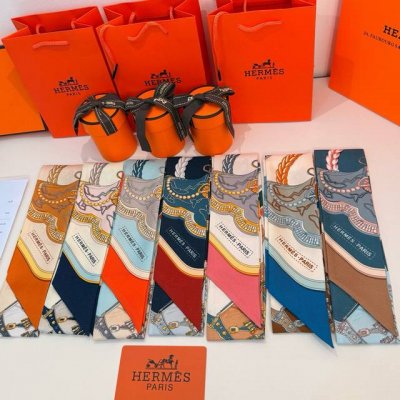 Hermes "Feast" Twilly scarf. Twilly silk ribbon 100% mulberry silk. This small