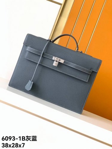 New briefcase model: 6093-1B# Gray-blue, top-grade, genuine Emma Italian leathe