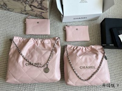 Chanel garbage bag 22 handbag genuine leather limited edition pink The leather i