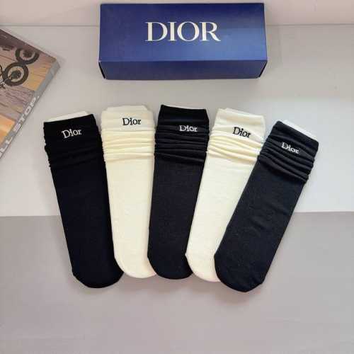 Box of 5 pairs (with packaging) Dior high-quality embroidered knee-high socks,