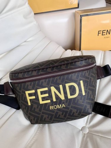 Fendi brown F End1 monogram double F fashionable waist bag This season's double