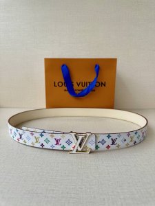 3.0 Wide Lv Double-Sided Belt Made Of Stitched Leather And Small Black And White