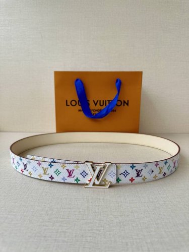 3.0 Wide Lv Double-Sided Belt Made Of Stitched Leather And Small Black And White
