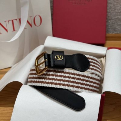 Valentino new women's belt with colorful webbing and pin buckle. Double-sided to