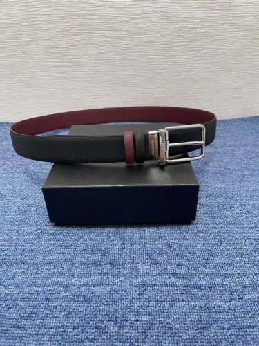 180--Prada Men's Casual Double-Sided Belt With A Width Of 3.4Cm Made Of Smooth D