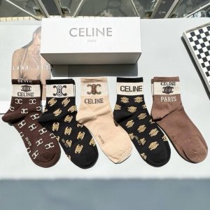 A box of five Celine mid-calf socks, high-quality version, complete with packagi