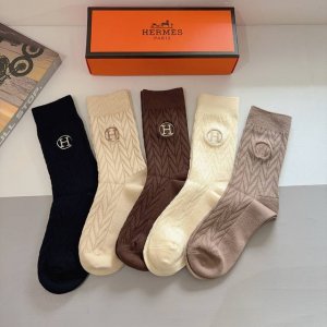5 pairs per box with packaging Hermes high-quality embroidered cashmere knee-hi