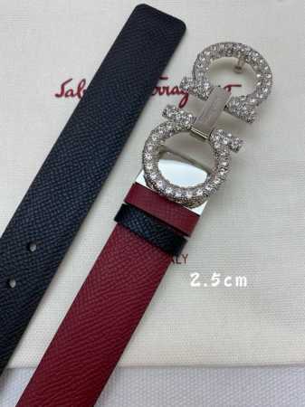 Ferragamo 25mm metal Gancio double buckle, women's double-sided cowhide leather, - Click Image to Close