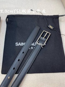 Ysl plain top calfskin soft belt 2.0cm square needle copper Cassandre logo belt