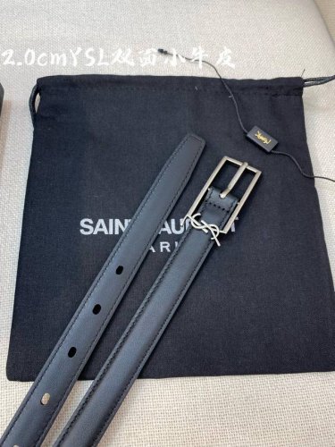Ysl plain top calfskin soft belt 2.0cm square needle copper Cassandre logo belt
